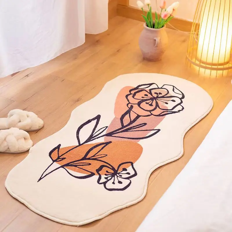 

Geometric Flower Cozy Soft Rugs Bedroom Carpet Art Minimalist Wavy Girl Room Home Decoration Modern Aesthetics Balcony Door Mat