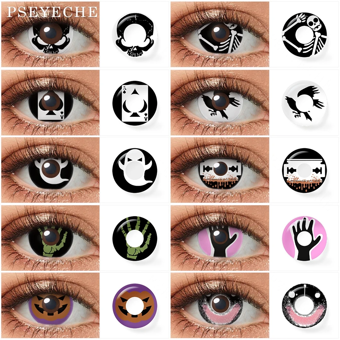 

Pseyeche Halloween Contact Lens for Eyes 1 Pair Black Skull Halloween Lens Black Skeleton Cosplay Lenses for Eyes Yearly Lenses