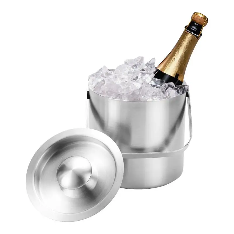 

Ice Bucket For Bar Stainless Steel Beverage Tub Anchored Champagne Cooler Ice Buckets Double-Walled Chilling Tub With Lid Handle