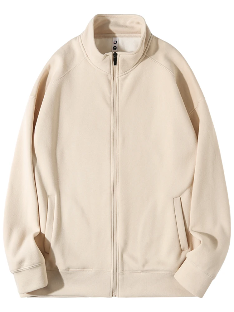 Look White and Don't Pick People! Milk Apricot 600G Heavy Silver Fox Velvet Stand Collar Zip-up Outerwear Solid All-Match War...