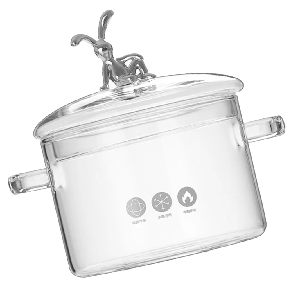 

Soup Pot Glass Stew For Kitchen Chocolate Fondue Stove Heat-Resistant Food Saucepan Lid Cooking Utensils Clear