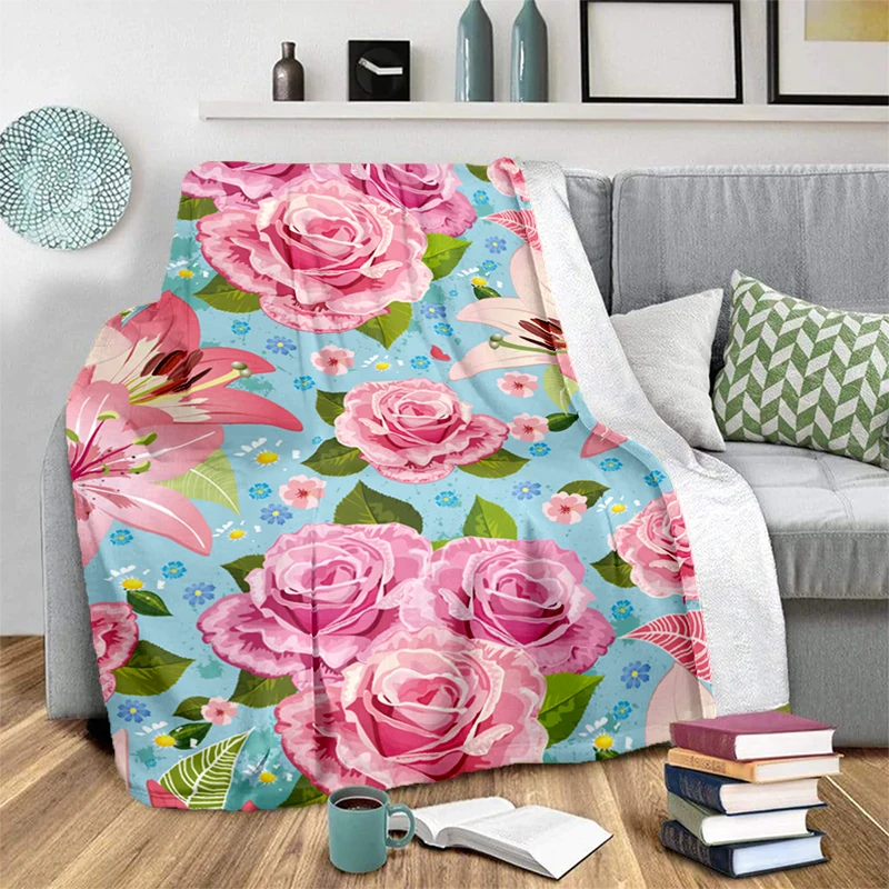 

Мягкое плюшевое покрывало в виде цветка розы для дивана или кровати, тонкие одеяла для пикника из мультфильма, современное фланелевое одеяло, покрывало