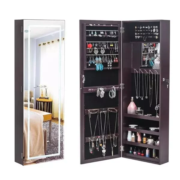 

Wall-mounted mirror cabinet 3-color LED light 4-layer rack end mirror jewelry storage mirror cabinet bedroom home furniture