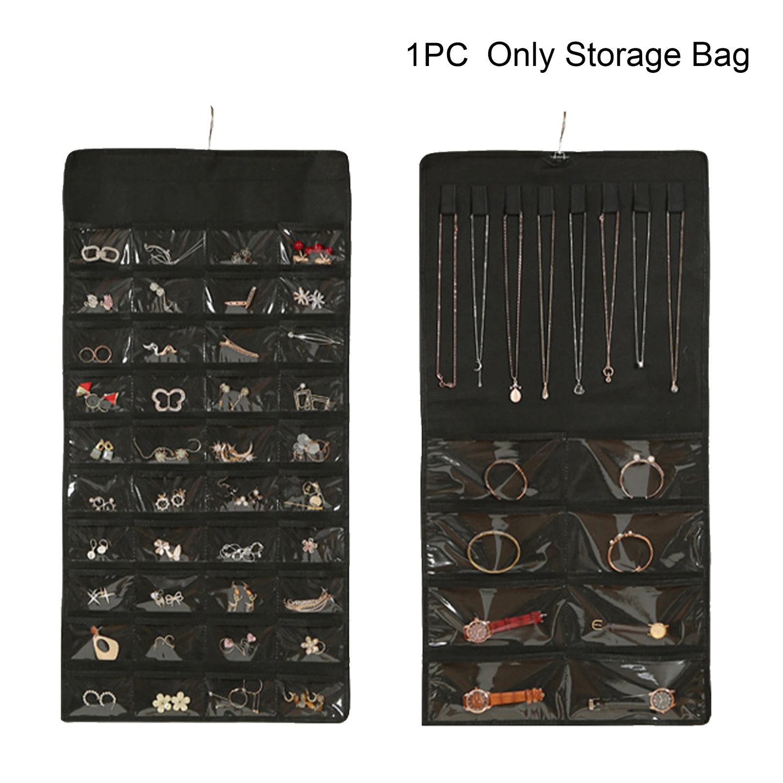 

Dual Sided 40 Pockets Jewellery Hanging Bag Wall Large Capacity Practical Dustproof Non-woven Fabric Door Earring Wear Resistant