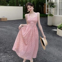 pink halterneck suspender holiday beach maxi dress floral long dress sexy party dress halter strapless dresses for women robe