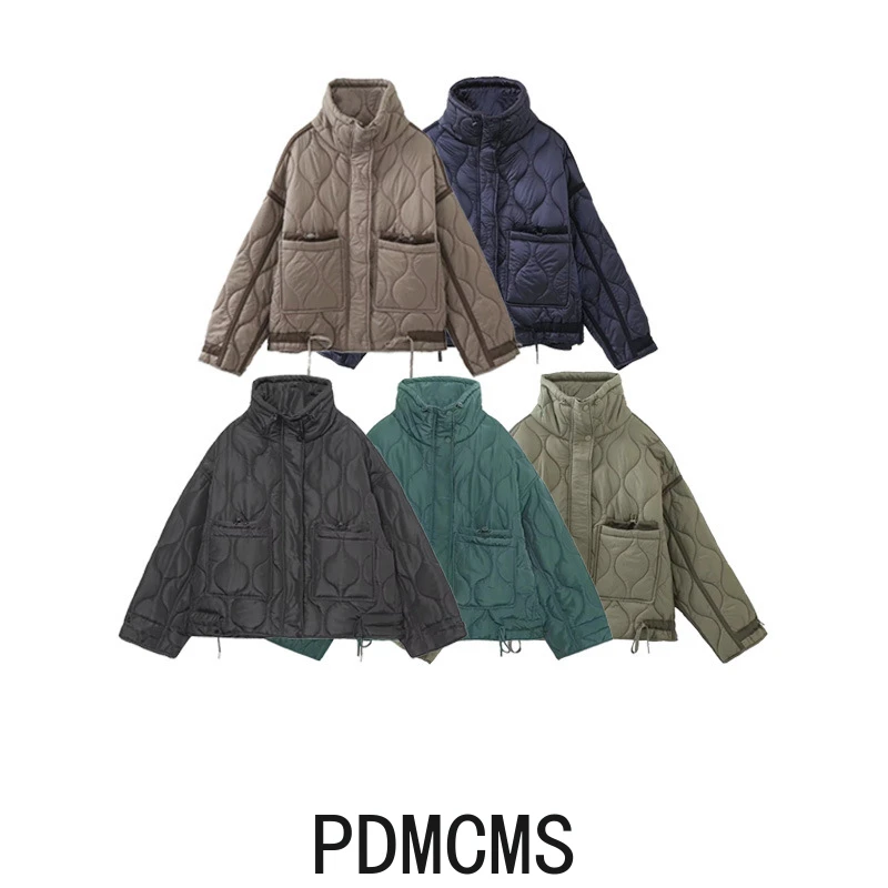 Женская хлопковая куртка с воротником-стойкой и карманами