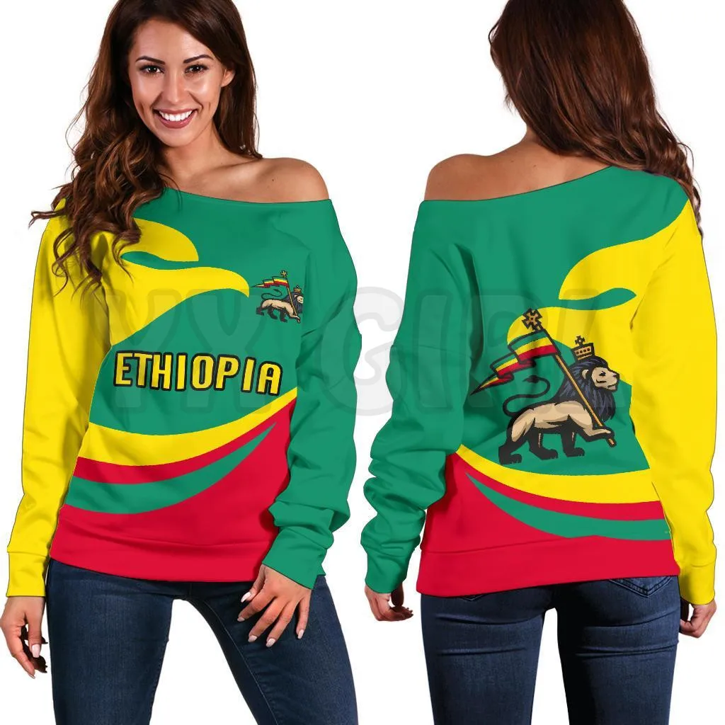 YX GIRL Ethiopia Proud Version  3D Printed Novelty Women Casual Long Sleeve Sweater Pullover