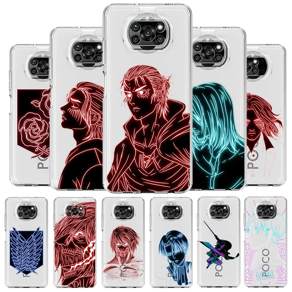 

Attack On Titan Eren neon Phone Case for Xiaomi Poco X3 NFC X5 Pro X4 F4 GT F3 M3 M4 Mi 12 11 Lite 5G 11X Ultra 11T Pro Cover