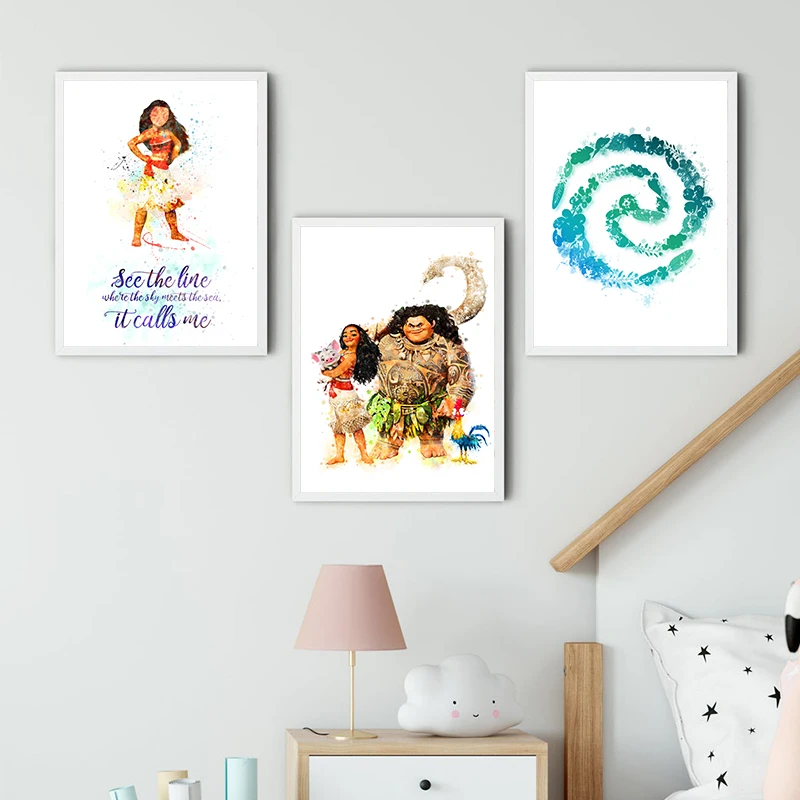 Принцесса Моана Цитата Акварельная печать для девочек украшение детской комнаты