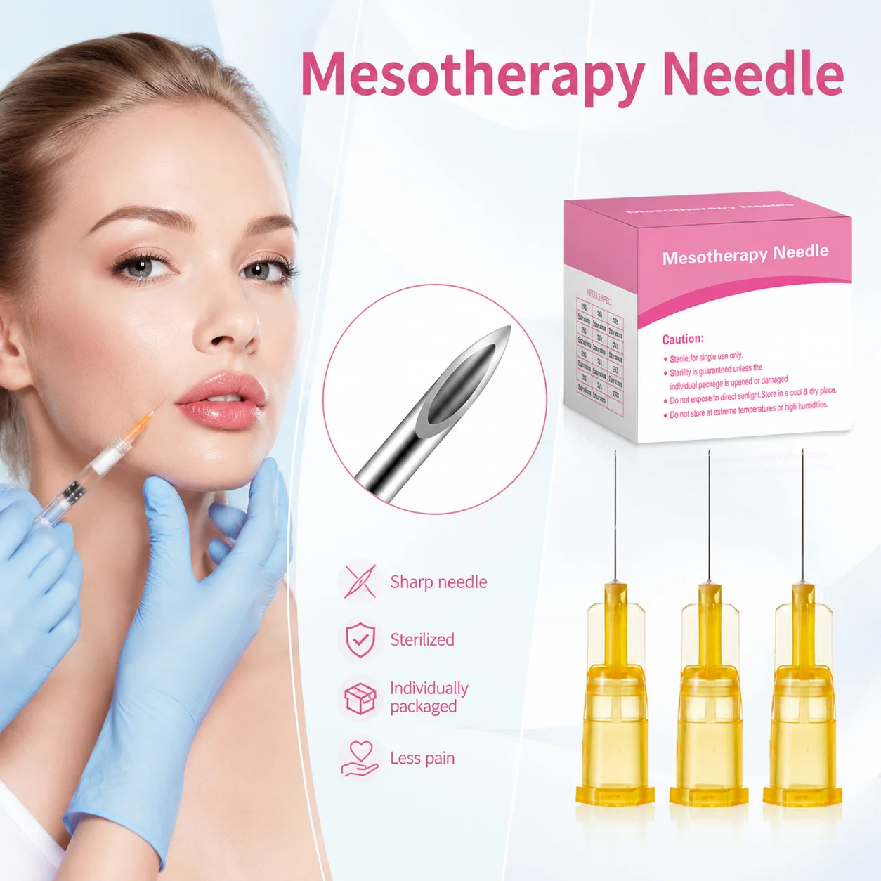Фото Иглы для мезотерапии 34G 32G 30G 4мм 6мм 8мм, одноразовые, стерильные, с тонким острым кончиком, инструмент для ухода за кожей №1