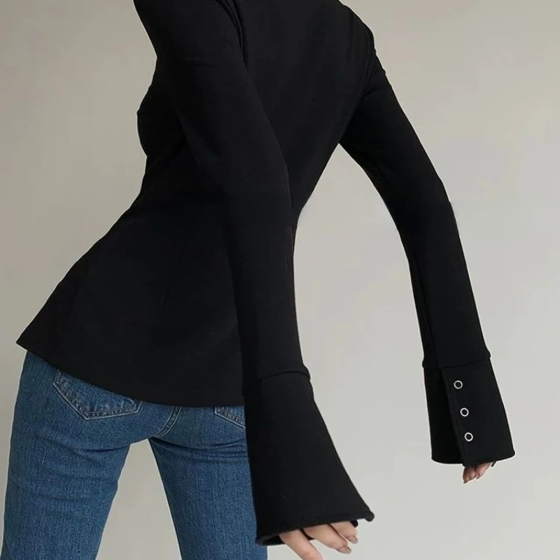 Женские винтажные рубашки MEXZT Y2K уличная одежда с V-образным вырезом Черные блузки