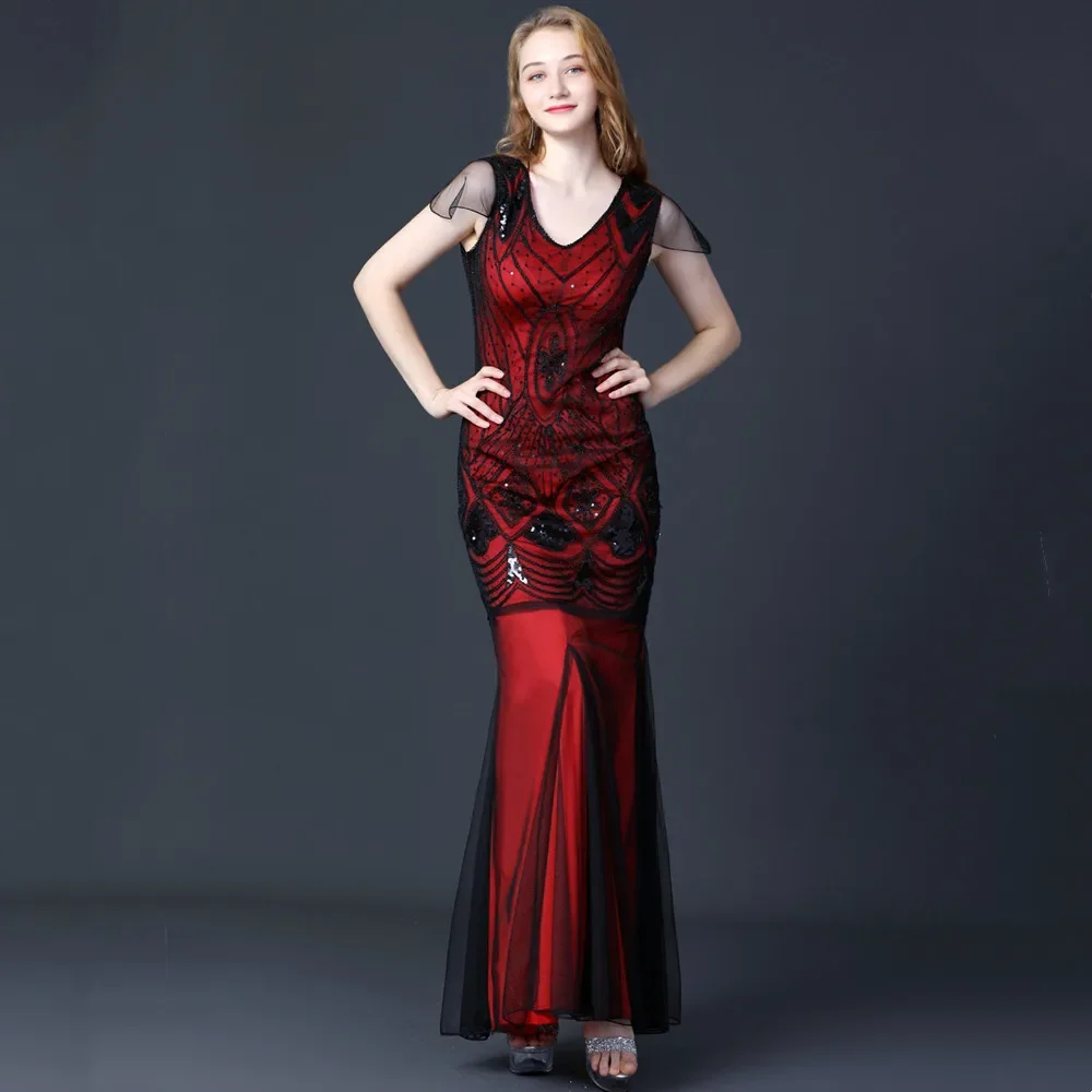 

Fashion Long Summer Dress Women Sequin Slim Evening Ladies Dresses Elegant Vestidos Robe Vintage Party Maxi Dress Woman Clothes