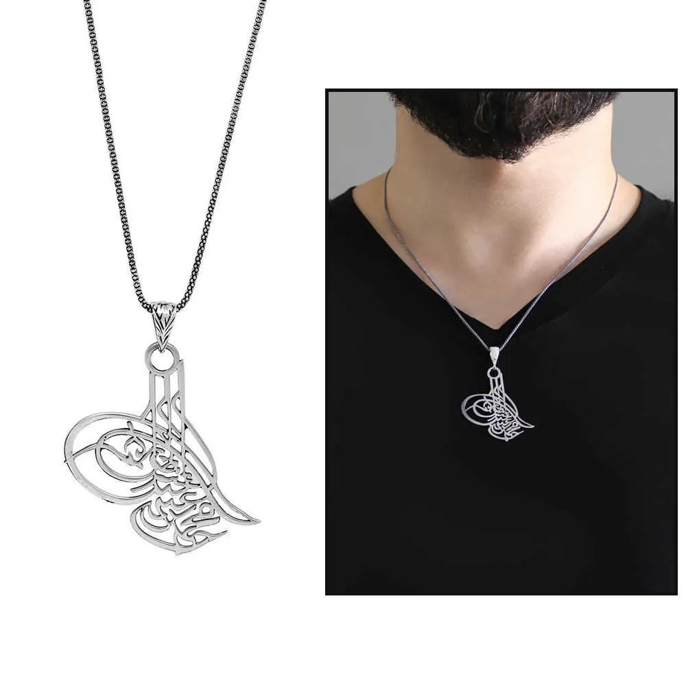

Ottoman Tuğralı Laser Cut 925 Sterling Silver Necklace