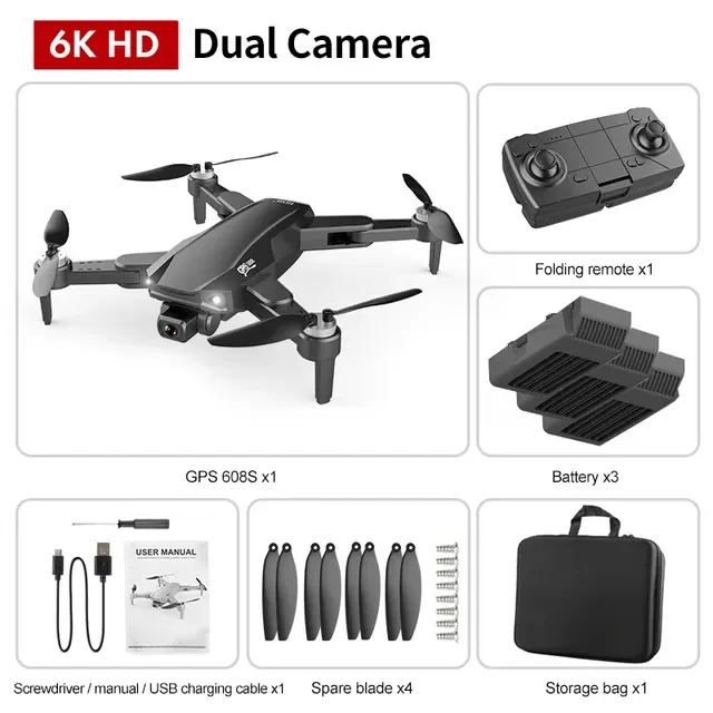

New S608 GPS Drone 6K Dual HD Camera Professional Aerial Photography Brushless Motor Foldable Quadcopter RC Distance 3000M