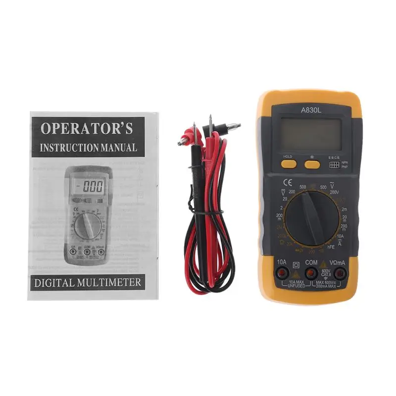 

Portable Digital Multimeter Backlight AC/DC Ammeter Voltmeter Ohm Tester Meter A830L Handheld LCD Multimetro Drop Shipping