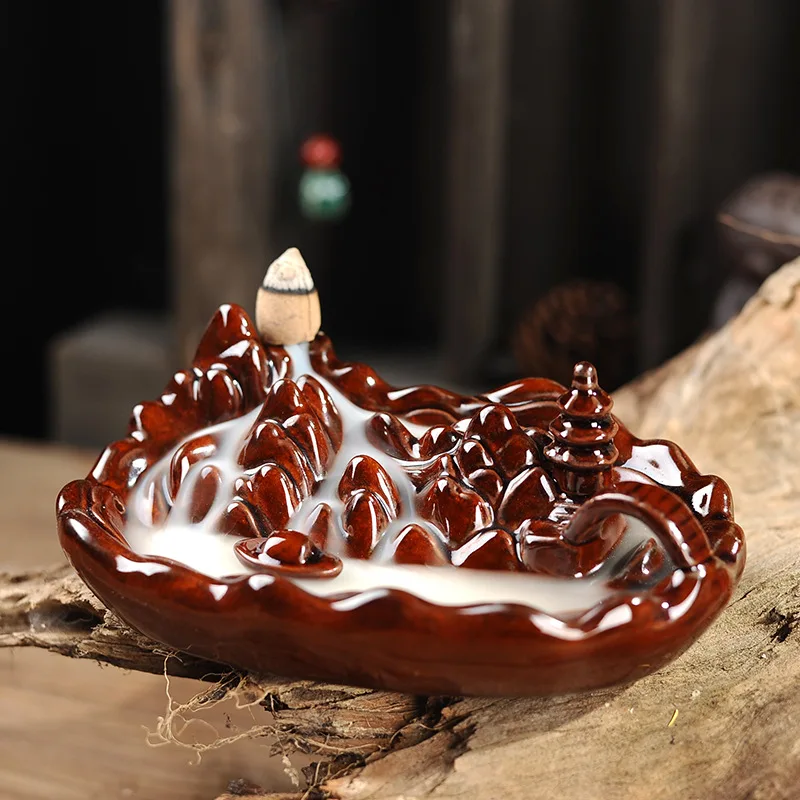 

Home Decoration Buddhist Incense Holder Ceramic Censer Mountains And Rivers Cute Backflow Incense Cones Burner Ceramic Craft