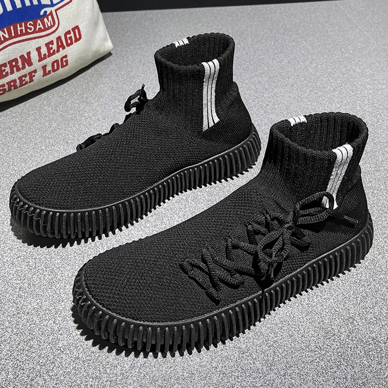 

Novel Luxury Brand S/A New Daily Casual Style Men Ankle Top Shoes Mesh Breathable Portable Walking Solid Color Hombre Flat Black