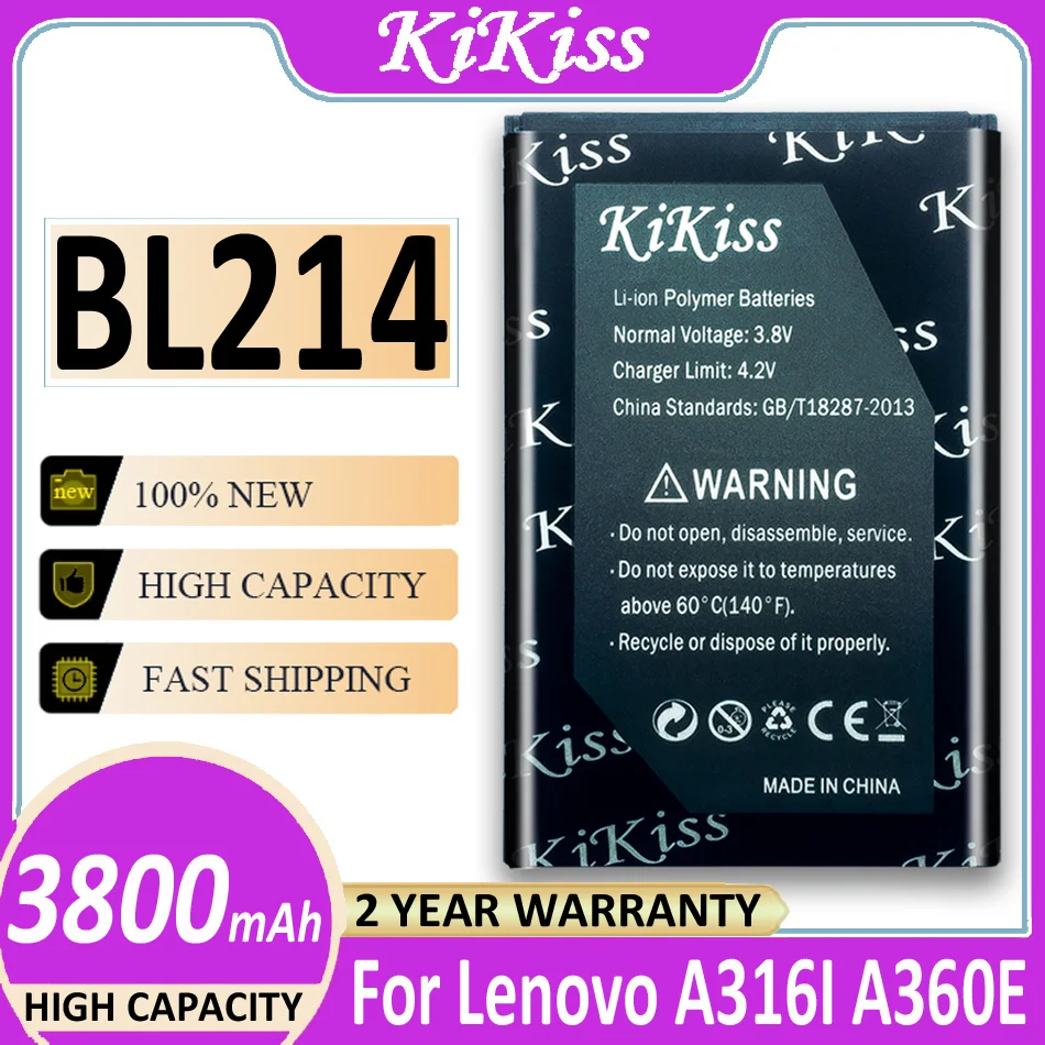 

Оригинальный аккумулятор KiKiss 100% NEW 3800mAh BL 214 BL214 BL-214 для Lenovo A316 A316I A360E A365E A66 Battery + Track NO