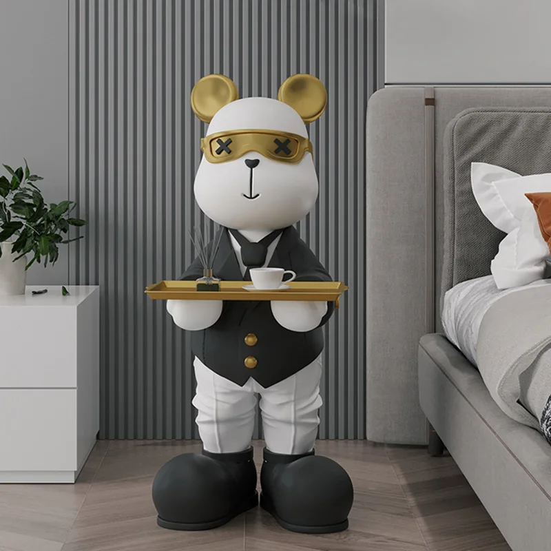 

Home Decoration Modern Art Ornaments Gentleman Bear Tray Living Room Welcome Statuette Multifunctional Resin Animal Sculpture