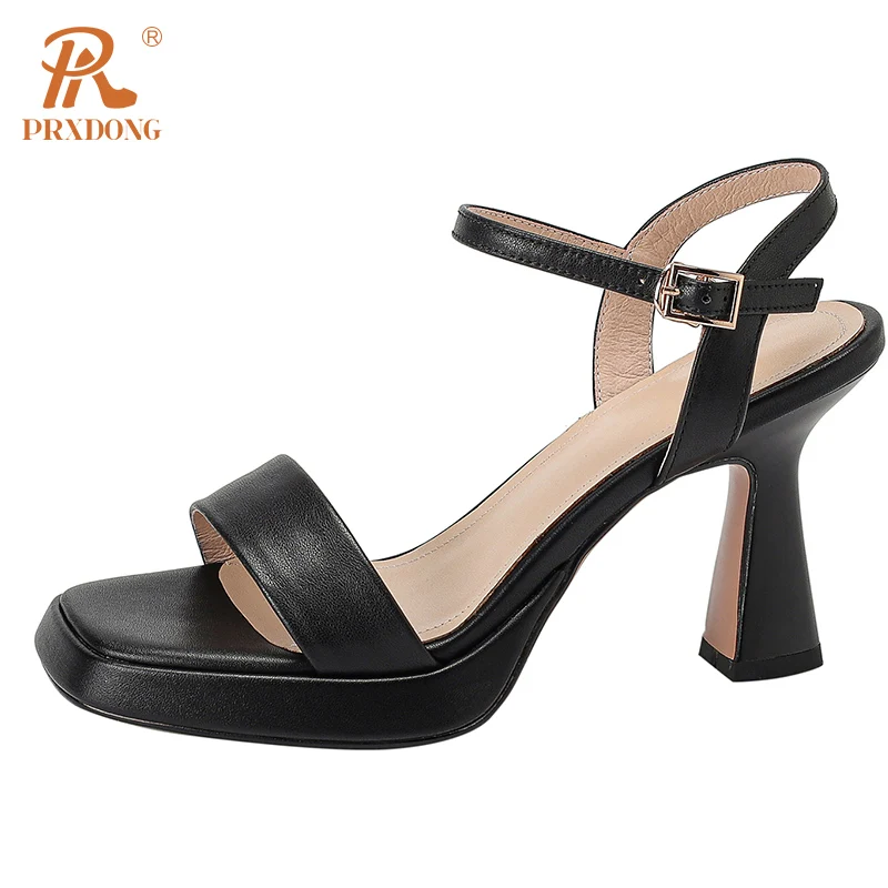 

PRXDONG Women's Shoes Summer Classics Genuine Leather High Heels Platform Black Beige Dress Party Office Lady Shoes Sandals 39