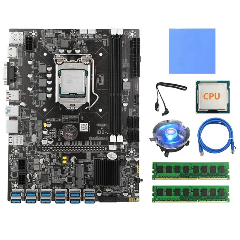 

Материнская плата B75 USB BTC Miner + ЦП + 2x4G DDR3 ОЗУ + вентилятор + SATA кабель + термоподушка + сетевой кабель RJ45 12 PCIE/USB LGA1155 MSATA