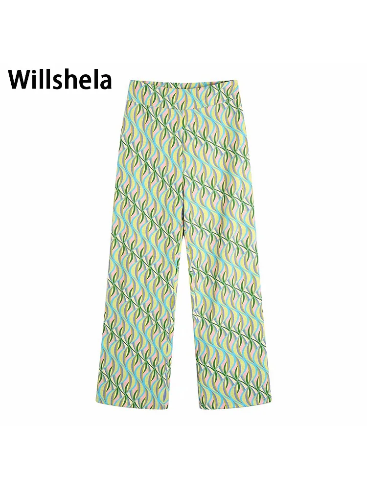 

Willshela/женские модные брюки с принтом на молнии сбоку; Винтажные брюки полной длины с высокой талией; Женские шикарные широкие брюки