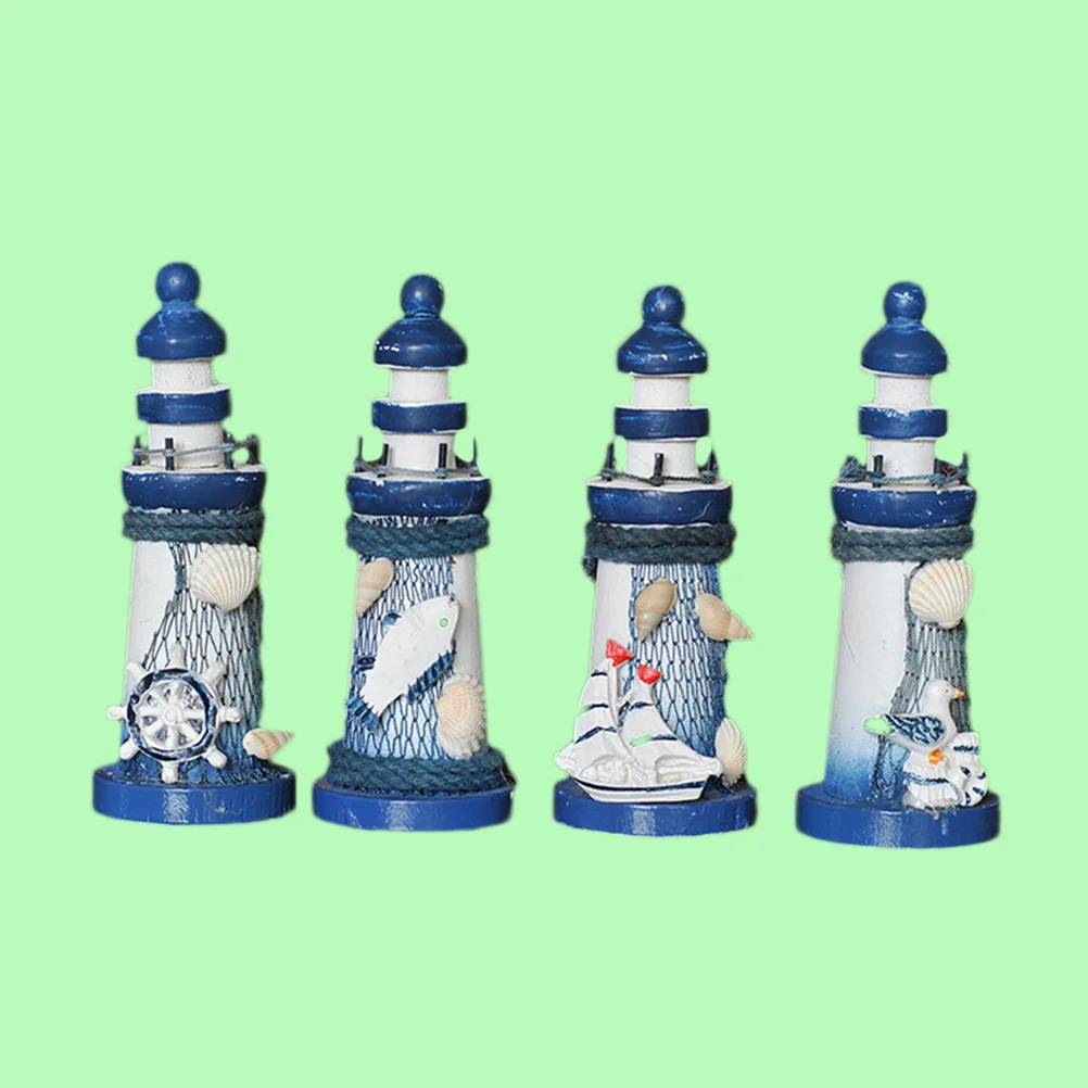 

Lighthouse Decor Nautical Wooden Marine Model Decorations Hand Painted Led Ligthhouse Beach Light Net Shell Statue Natical Ocean
