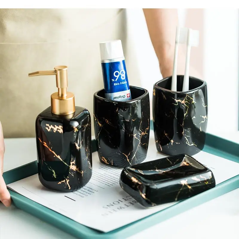 

Наборы для ванной комнаты мраморные Бутылочки для лосьона, посуда для мыла, чашки для полоскания рта, керамические наборы туалетных принадлежностей для ванной комнаты, аксессуары для декора