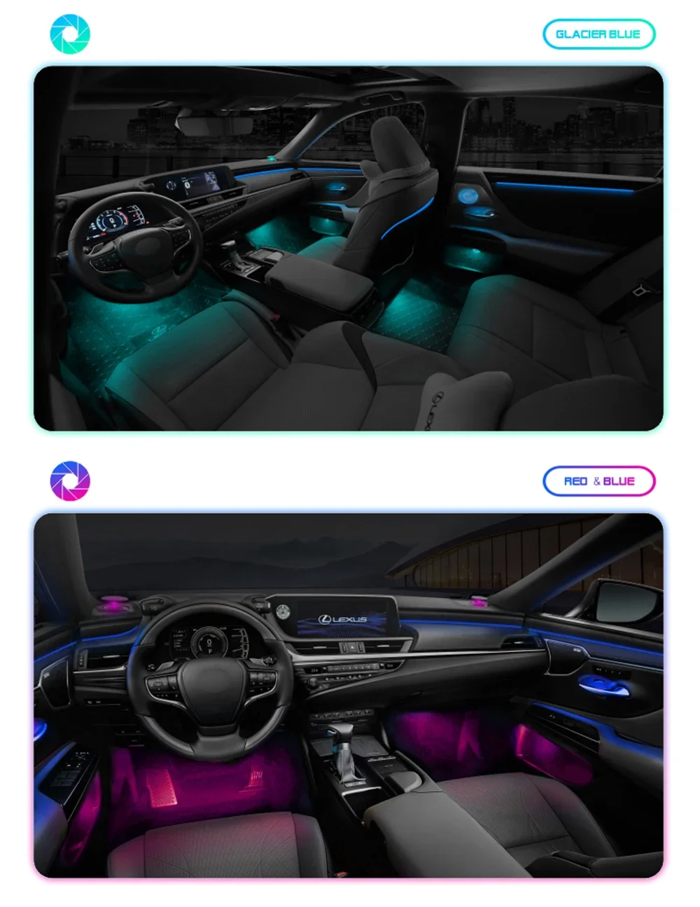 

64 colors Ambience Light Dynamic For Lexus ES ES300h 2018-2022 interior Black Wood Advanced Lamp Car Decorate Atmosphere Light