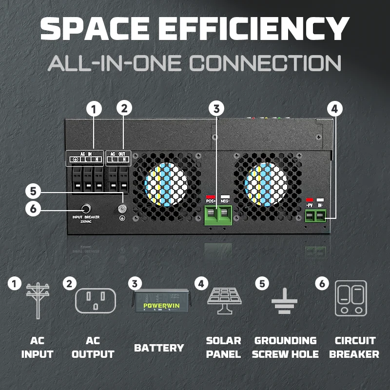 Гибридный солнечный инвертор POWERWIN BT200 LifePO4 12 В 200 Ач/2560 Втч HI5500 5500 Вт 48