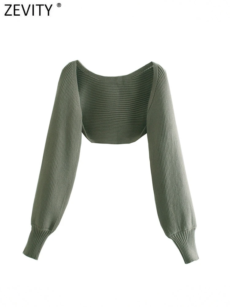 

Zevity Women Fashion Solid Color Open Stitching Knitting Oversleeve Sweater Female Chic Long Sleeve Short Coat Crop Tops SW1119