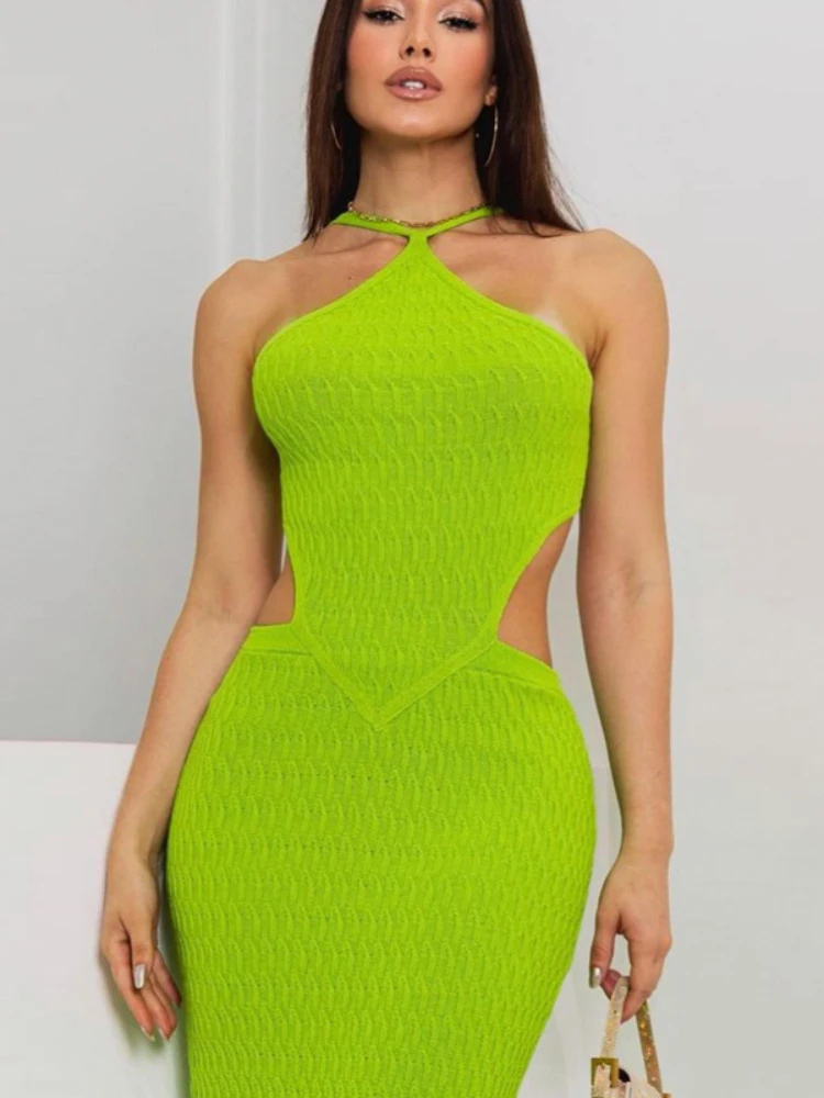 

Женское весеннее платье из двух частей, повседневное однотонное облегающее платье с открытой спиной и вырезом-подвеской с разрезом, новинка 2023