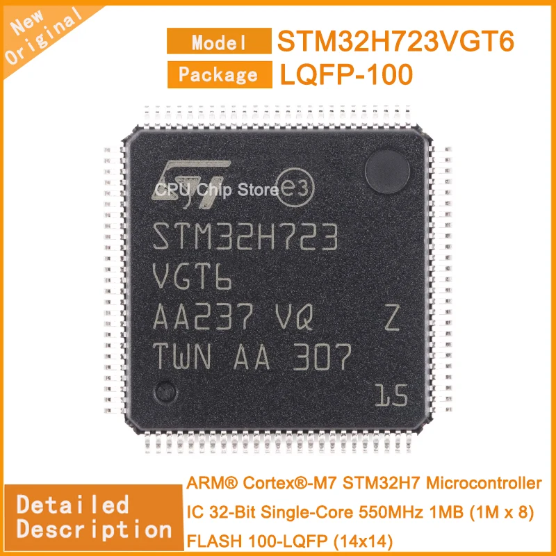 

Микроконтроллер STM32H723VGT6 STM32H723, микроконтроллер IC 32 бит, одноъядерный, 550 мгц, 1 Мб (1 м x 8), FLASH 100-LQFP (14x14), 5 шт./партия