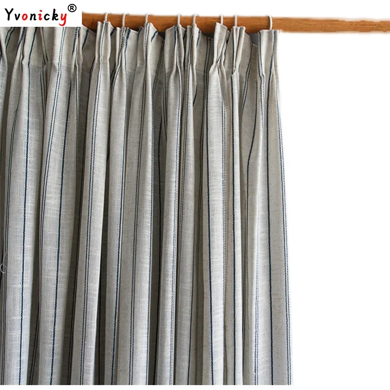 

Nordic Linen Cotton Striped Semi-blackout Curtains For Living Room Blue Line Bedroom Window Drapes For Bedroom Kitchen Cafes