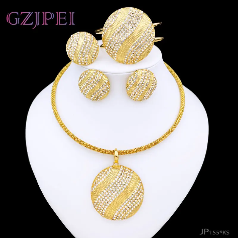 

18K Gold Plated Jewelry Sets For Women Necklace Sets Round Pendant Earrings ensemble de bijoux en plaqué or italien