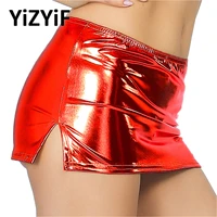 womens shiny metallic side split mini skirts patent leather short skirt low waist rave party bodycon miniskirt dance clubwear
