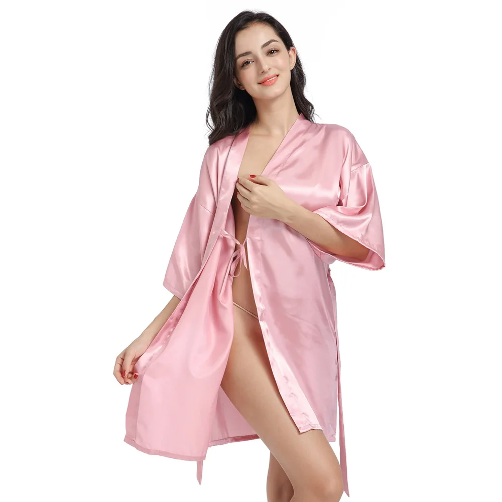 

2023 New Silk Kimono Robe Bathrobe Women Silk Bridesmaid Robes Sexy Navy Blue Robes Satin Robe Ladies Dressing Gowns