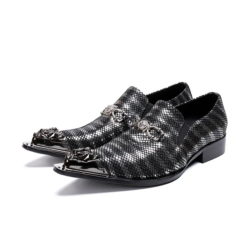 

Fashion Men's Shoes New Summer Casual Personality Metal Pointed Classic Retro Leather Striped Plaid Men's Shoes
