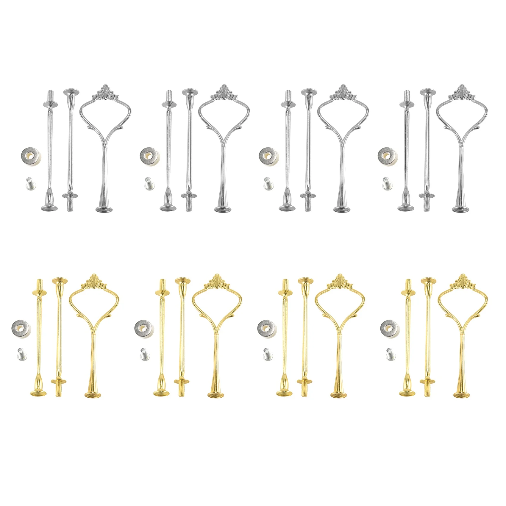 

8 Sets 3 Tier Crown Cake Plate Stand Fittings Hardware Holder Kitchen Gadgets for Wedding and Party - Silver&Golden