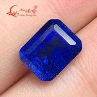 rectangle shape emerald cut dark blue color artificial sapphire including minor cracks and inclusions corundum lose gem stone