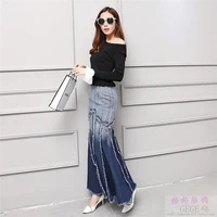 free shipping 2022 new fashion long maxi denim jeans skirts for women s l mermaid style skirts with tassels spring autumn