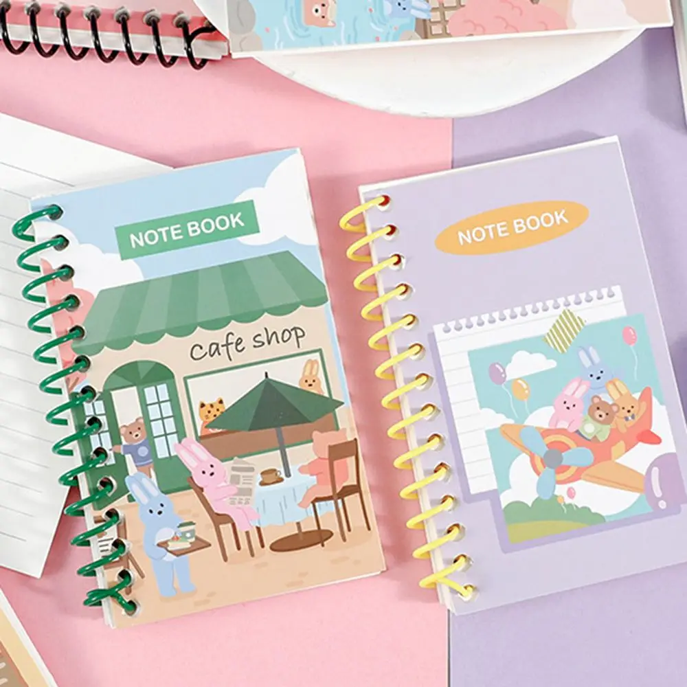 

Mini Spiral Notebook Cartoon Cat Notepad Kawaii Personal Diary Planner Horizontal line Notebook School Office Supply 80Sheets
