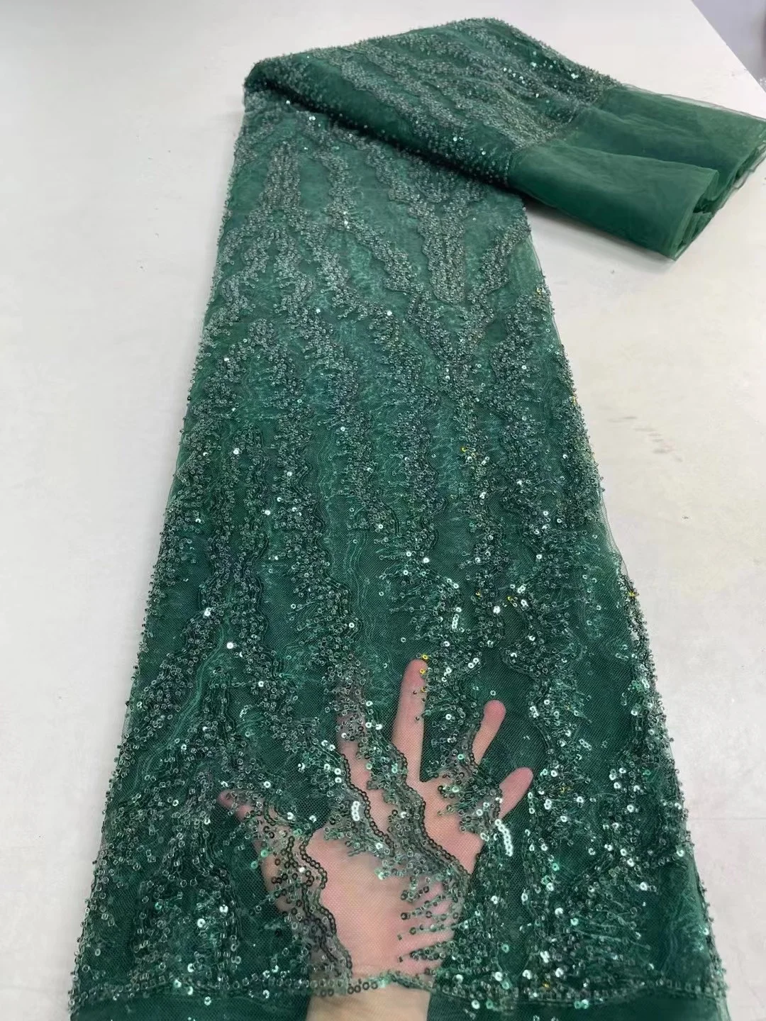 

Heavy Beads Sequins African French Lace Fabric 2022 High Quality Tulle Mesh Lace Bridal Nigerian Wedding Dress Lace For Woman