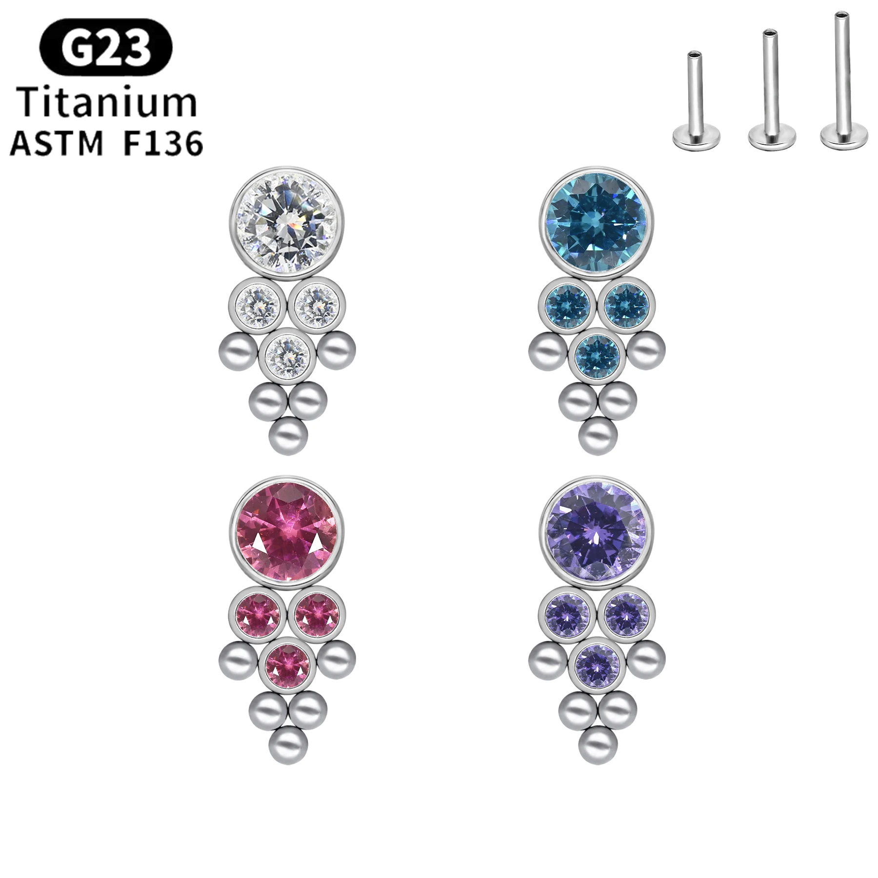 

G23 Women's Inlaid Crystal Ear Stud Perforated Tragus Earrings Cartilage Spiral Ball Ear Bone Stud/Rod