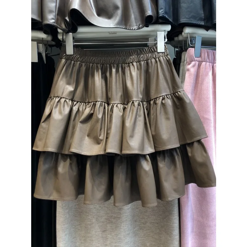 

Женская Кожаная мини-юбка трапециевидной формы, модные юбки в Корейском стиле для женщин, недорого, с высокой талией, Всемогущий, Прямая поставка