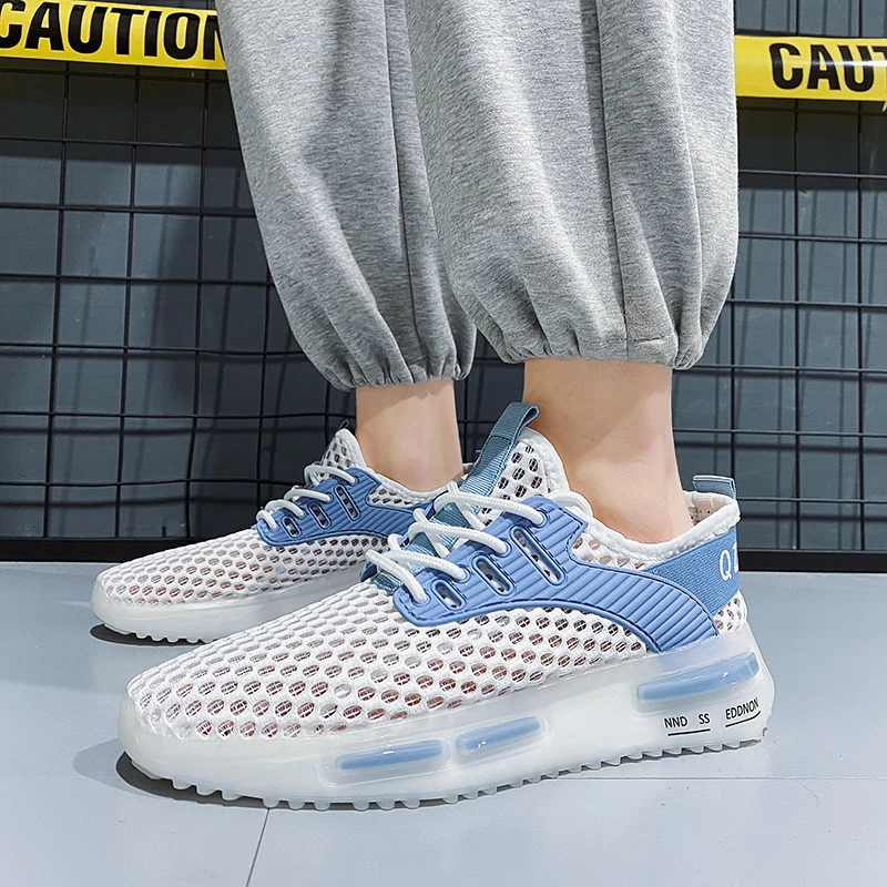 Men Sneakers Light Breathable Walking Shoes Outdoor Comfortable Leisure Lace Up Mesh Gym Shoes