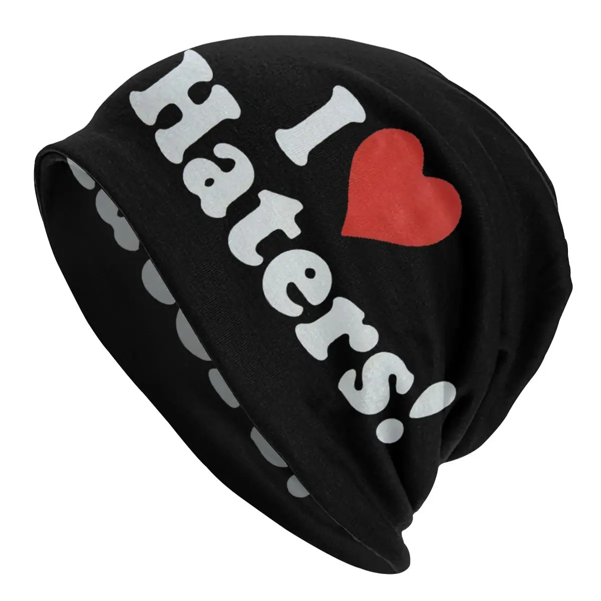 

Fashion I Love Haters Beanie Cap Winter Warm Bonnet Homme Knitting Hats Outdoor Ski Humor Slogan Beanies Caps For Men Women