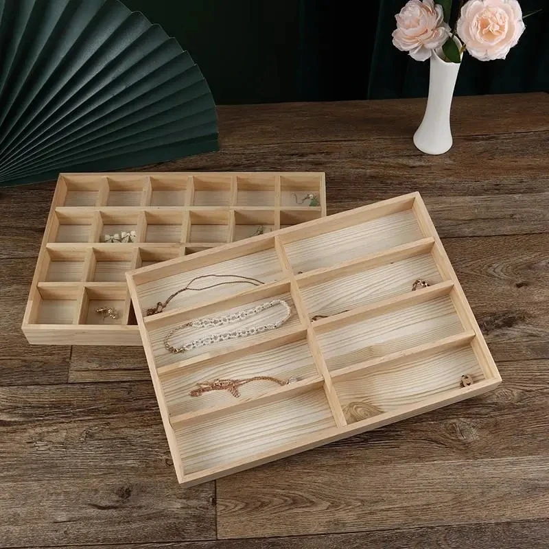 Wooden Jewelry Storage Trays Earrings Ring Necklace Jewelry Organizers Holders Glasses Wood Display Stands Store Decoration