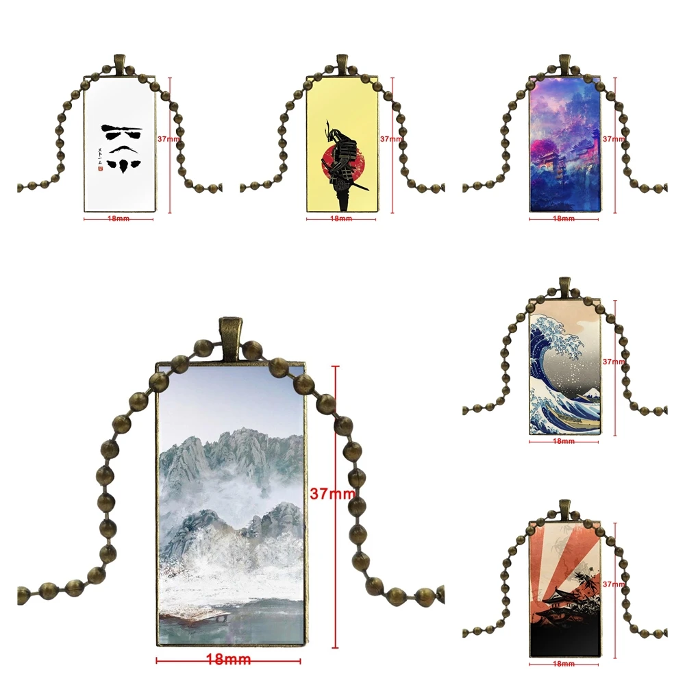 

Sell Japanese Art For Women Girl Gift Glass Cabochon Jewelry Steel Color With Long Pendant Choker Rectangle Black Hematite