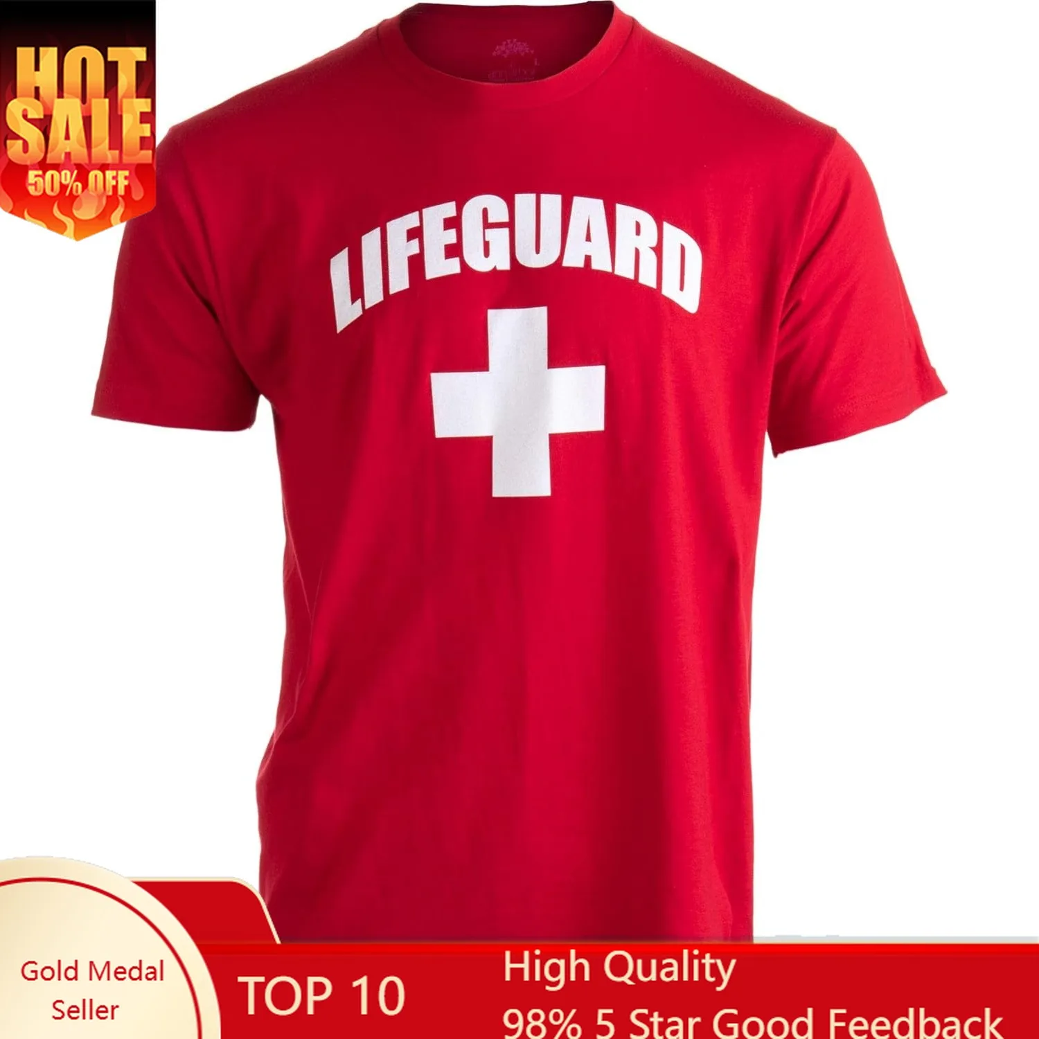 Фото Футболка Ann Arbor T-shirt Co. Lifeguard - красная, унисекс, для спасателей, униформа, костюм, футболка для мужчин и женщин №1